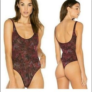 Free People Mesh Floral Bodysuit Freesia Merlot